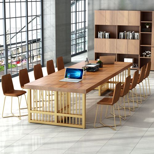 金色办公桌北欧实木办公桌家具长条桌会议桌职员电脑桌写字台培训桌