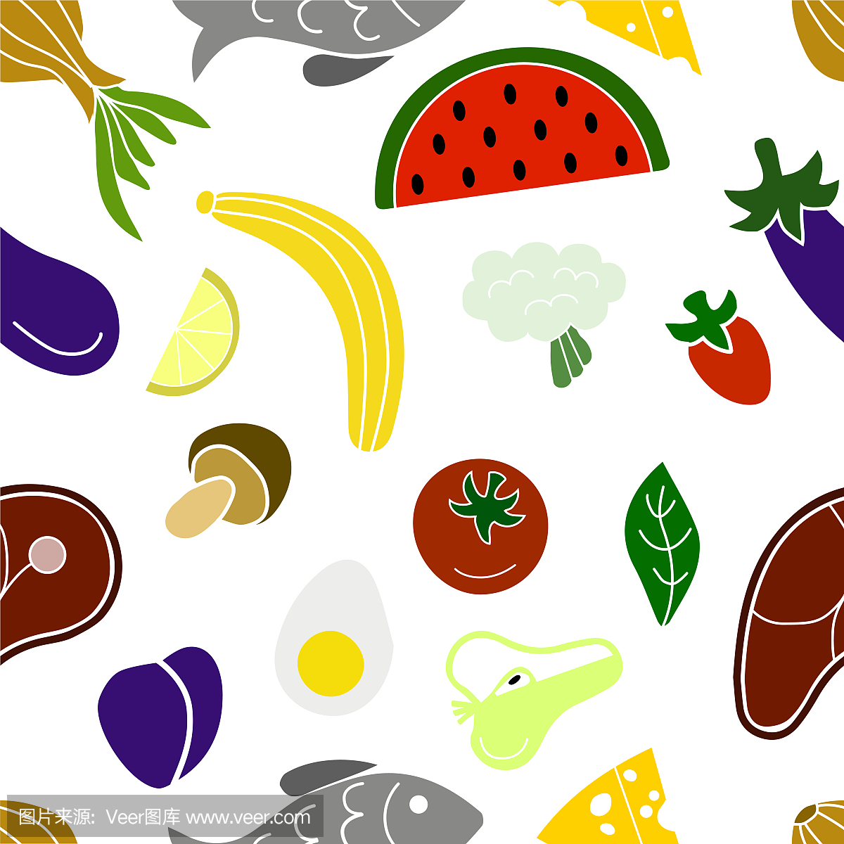 蔬菜,水果,鱼和肉