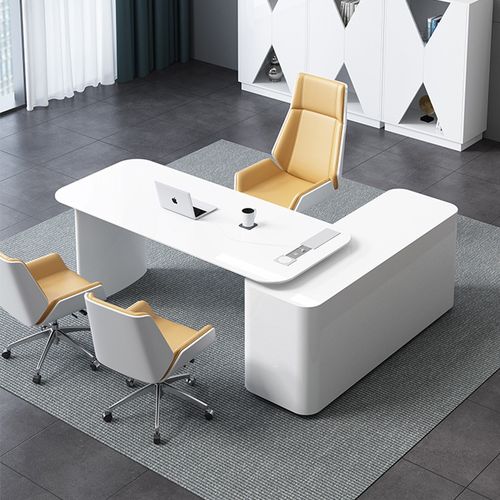 时尚经理办公桌白色烤漆老板桌简约现代家用书桌桌椅组合办公家具